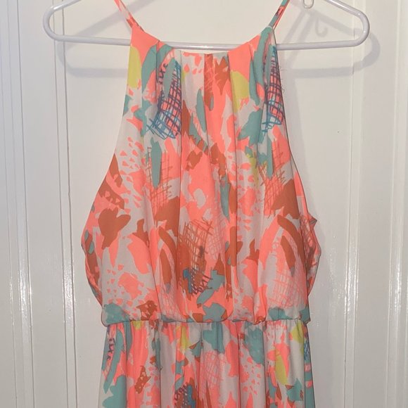 Lush Halter Vintage Boutique Tank Top Mini Dress Sz. L w/ Neck Button & Peephole - Picture 2 of 6